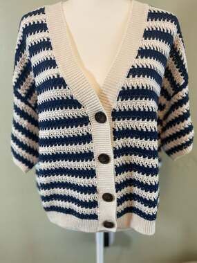 Crochet Cardigan, Retro, Short Sleeves, Layering, Capsule Wardrobe, Sz. XL.